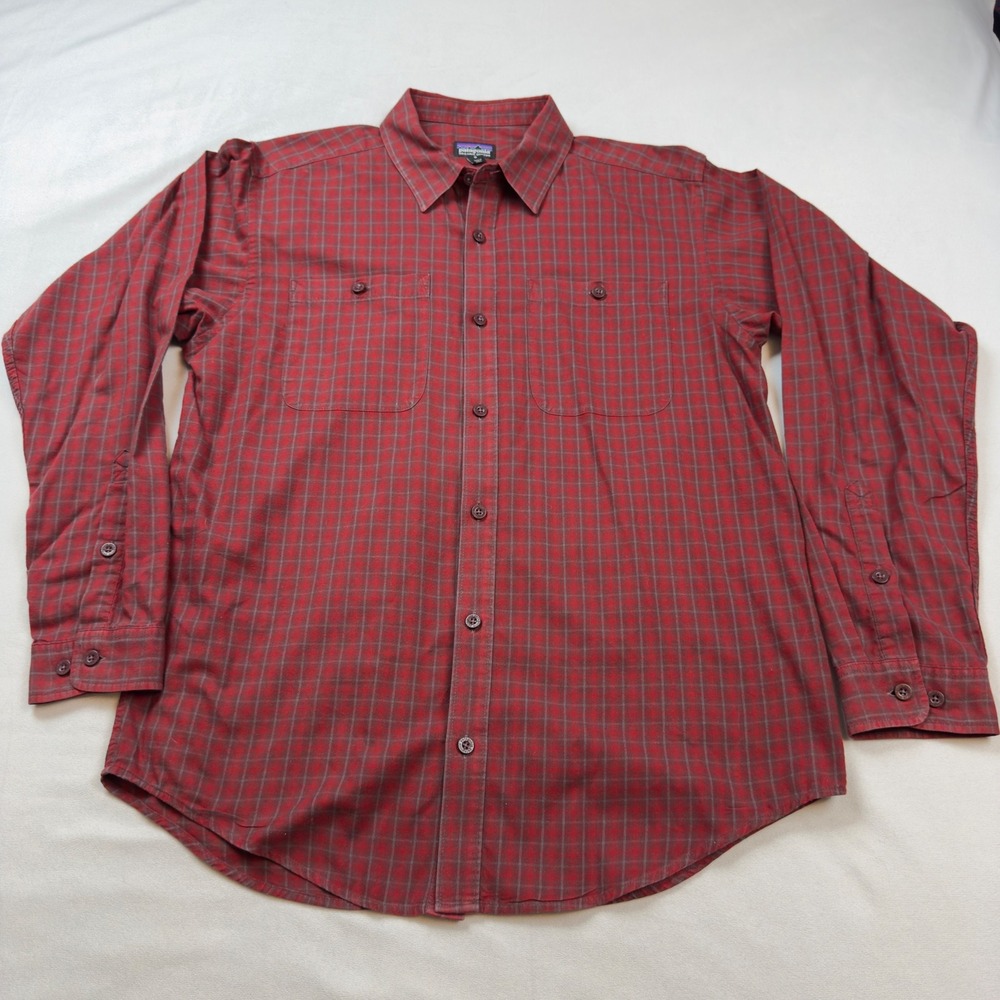 Patagonia Mens Organic Cotton Plaid Long Sleeve‎ Button Up Shirt Red Med 53837